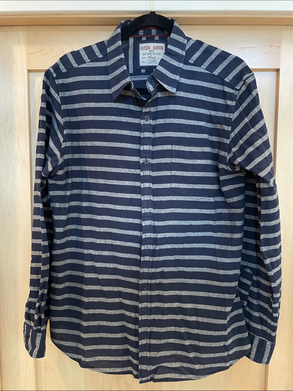 Hudson Baby Navy and Cream Striped Men's Casual Button-Down Shirt